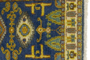 Blue Geometric 2'8X6'4 Kazak Oriental Runner Rug