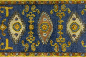 Blue Geometric 2'8X6'4 Kazak Oriental Runner Rug