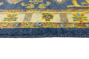 Blue Geometric 2'8X6'4 Kazak Oriental Runner Rug