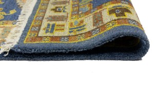 Blue Geometric 2'8X6'4 Kazak Oriental Runner Rug
