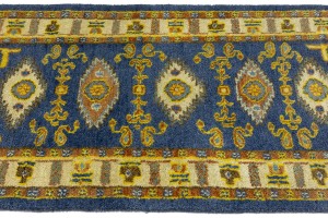Blue Geometric 2'8X6'4 Kazak Oriental Runner Rug