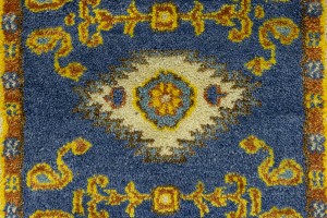 Blue Geometric 2'8X6'4 Kazak Oriental Runner Rug