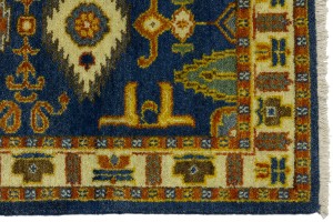 Blue Geometric 3X8 Kazak Oriental Runner Rug