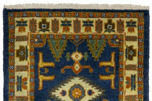 Blue Geometric 3X8 Kazak Oriental Runner Rug