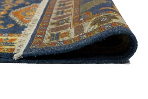 Blue Geometric 3X8 Kazak Oriental Runner Rug