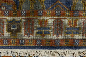 Blue Geometric 3X8 Kazak Oriental Runner Rug