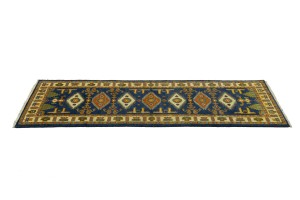 Blue Geometric 3X8 Kazak Oriental Runner Rug