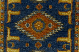 Blue Geometric 3X8 Kazak Oriental Runner Rug