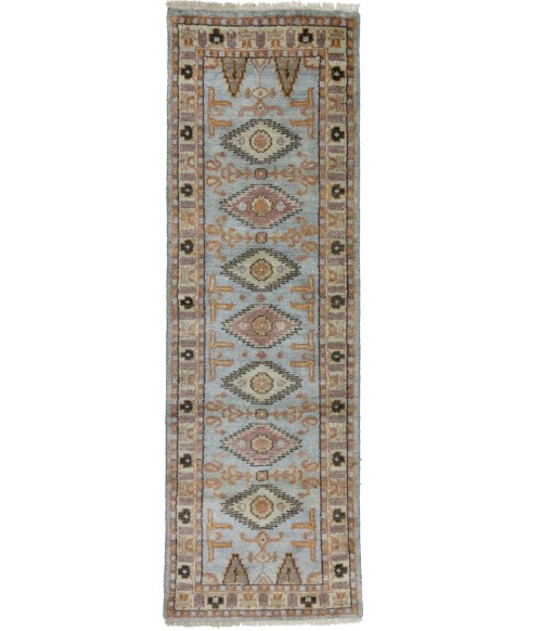 Light Gray Geometric 3X8 Kazak Oriental Runner Rug