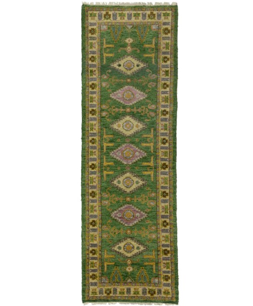 Green Geometric 3X8 Kazak Oriental Runner Rug