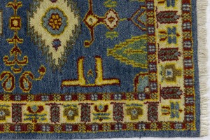 Blue Geometric 2'5X9'7 Kazak Oriental Runner Rug
