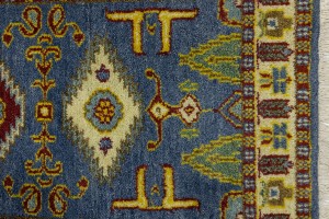 Blue Geometric 2'5X9'7 Kazak Oriental Runner Rug