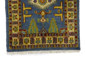 Blue Geometric 2'5X9'7 Kazak Oriental Runner Rug