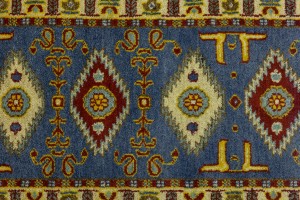Blue Geometric 2'5X9'7 Kazak Oriental Runner Rug