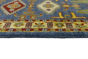 Blue Geometric 2'5X9'7 Kazak Oriental Runner Rug