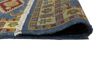 Blue Geometric 2'5X9'7 Kazak Oriental Runner Rug