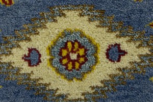 Blue Geometric 2'5X9'7 Kazak Oriental Runner Rug