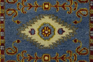 Blue Geometric 2'5X9'7 Kazak Oriental Runner Rug