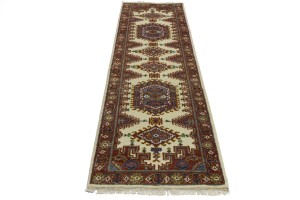 Cream Tribal 2'7X9'5 Indo-Viss Oriental Runner Rug