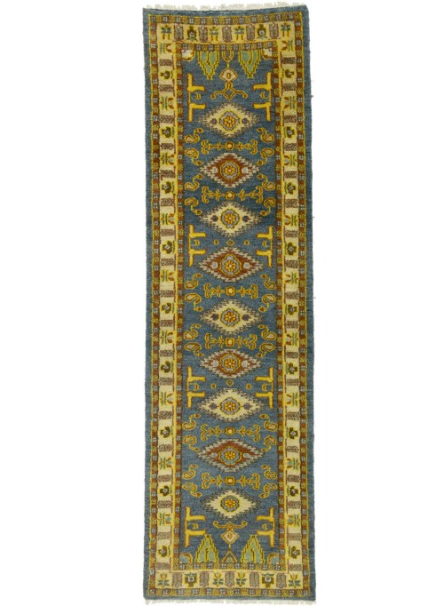 Blue Geometric 2'8X9'5 Kazak Oriental Runner Rug