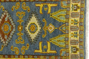 Blue Geometric 2'8X9'5 Kazak Oriental Runner Rug