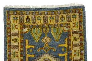 Blue Geometric 2'8X9'5 Kazak Oriental Runner Rug