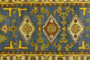 Blue Geometric 2'8X9'5 Kazak Oriental Runner Rug