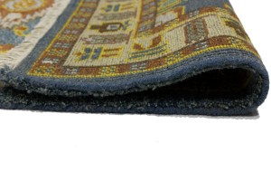 Blue Geometric 2'8X9'5 Kazak Oriental Runner Rug