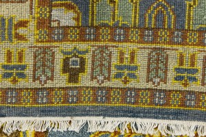 Blue Geometric 2'8X9'5 Kazak Oriental Runner Rug