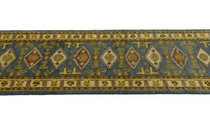Blue Geometric 2'8X9'5 Kazak Oriental Runner Rug