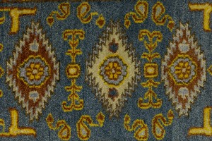 Blue Geometric 2'8X9'5 Kazak Oriental Runner Rug