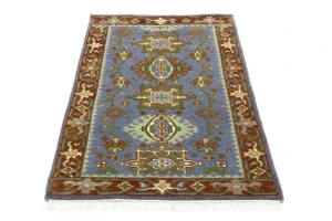Blue-gray Geometric 3X5 Indo-Karajeh Oriental Rug