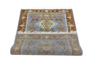 Blue-gray Geometric 3X5 Indo-Karajeh Oriental Rug
