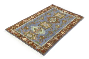 Blue-gray Geometric 3X5 Indo-Karajeh Oriental Rug