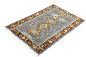Blue-gray Geometric 3X5 Indo-Karajeh Oriental Rug