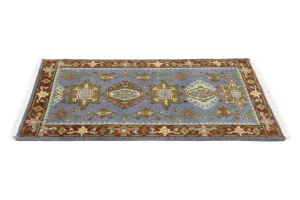 Blue-gray Geometric 3X5 Indo-Karajeh Oriental Rug