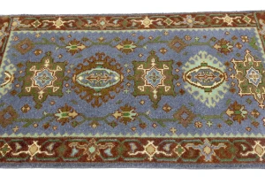 Blue-gray Geometric 3X5 Indo-Karajeh Oriental Rug
