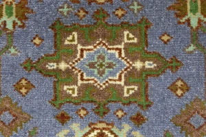 Blue-gray Geometric 3X5 Indo-Karajeh Oriental Rug