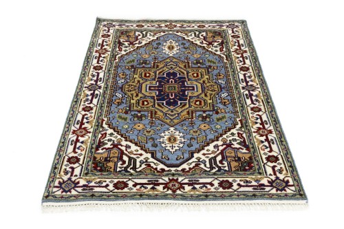 Blue-gay Geometric 4X6 Heriz Serapi Oriental Rug