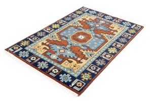 Rust Geometric 4X6 Kazak Oriental Rug