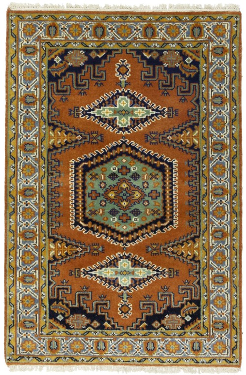 Orange Tribal 4X6 Indo-Viss Oriental Rug