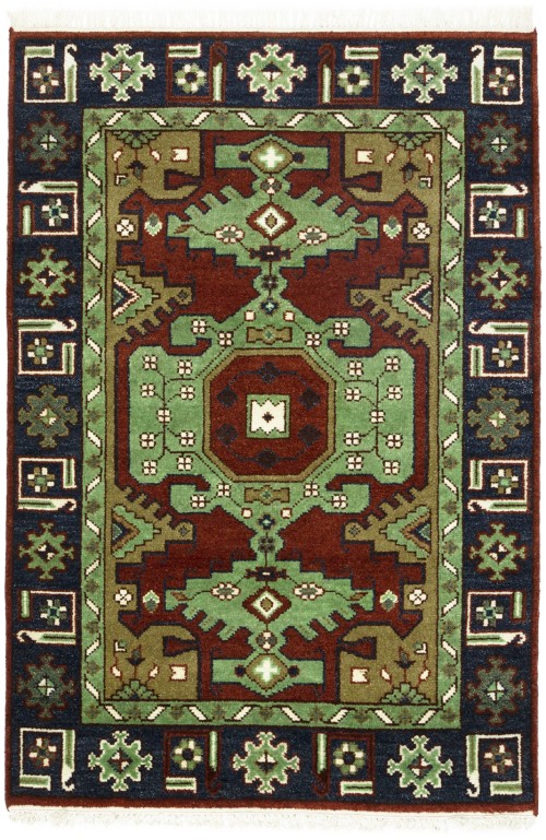 Green Geometric 4X6 Kazak Oriental Rug