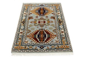 Gray Geometric 3X5 Indo-Karajeh Oriental Rug