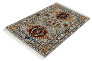 Gray Geometric 3X5 Indo-Karajeh Oriental Rug