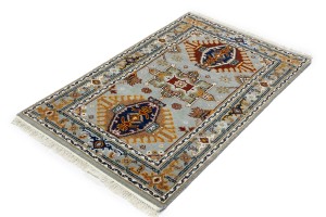 Gray Geometric 3X5 Indo-Karajeh Oriental Rug
