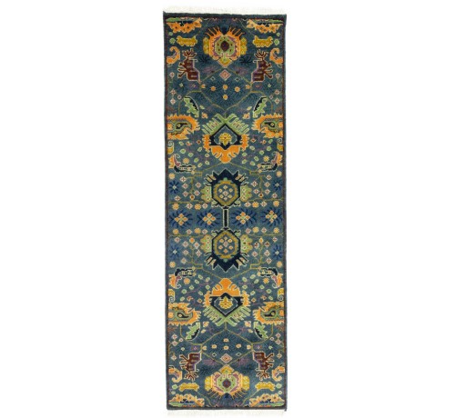 Gray Floral 3X8 Chobi Oriental Runner Rug