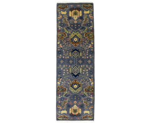 Gray Floral 3X8 Chobi Oriental Runner Rug