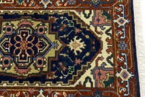 Dark Navy Floral 3X8 Heriz Serapi Oriental Runner Rug