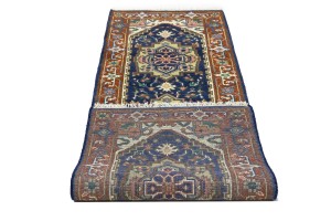 Dark Navy Floral 3X8 Heriz Serapi Oriental Runner Rug
