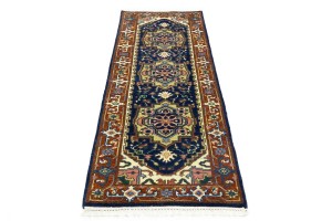 Dark Navy Floral 3X8 Heriz Serapi Oriental Runner Rug